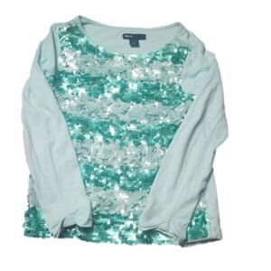Gap long sleeve girls sequin green top size small‎
